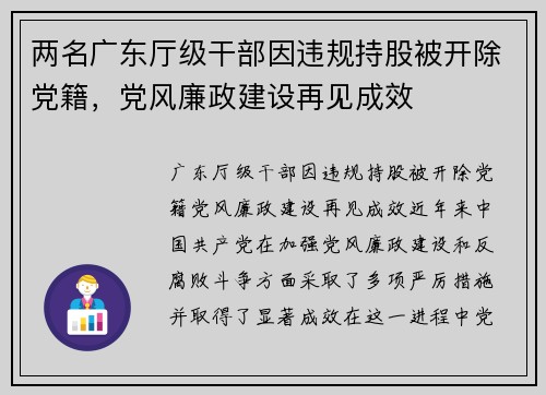 两名广东厅级干部因违规持股被开除党籍，党风廉政建设再见成效