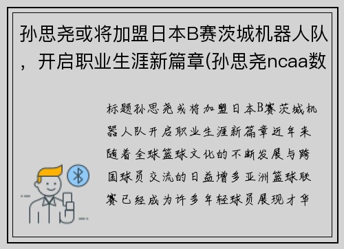 孙思尧或将加盟日本B赛茨城机器人队，开启职业生涯新篇章(孙思尧ncaa数据)