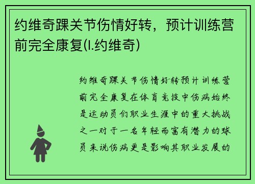 约维奇踝关节伤情好转，预计训练营前完全康复(l.约维奇)