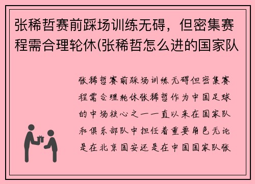 张稀哲赛前踩场训练无碍，但密集赛程需合理轮休(张稀哲怎么进的国家队)